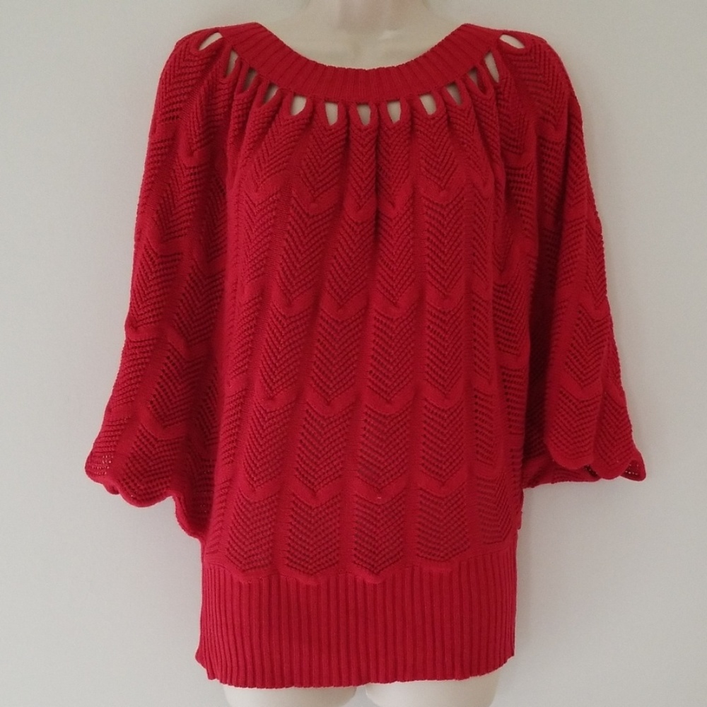 Michelle Nicole Red Scalloped Short Sleeve Sweater - Picture 8 of 8
